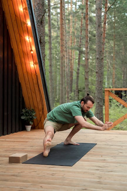Person in a balancing yoga pose in a tranquil, nature-inspired setting